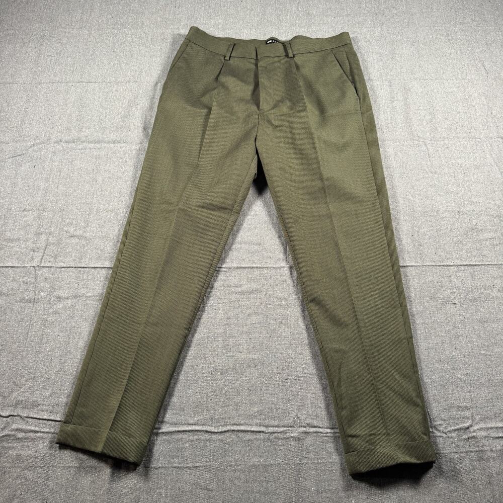 ASOS DESIGN Men's Olive Green Smart Trousers W34L32 34" Pleated 34" Khaki